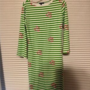 Green and White Striped Dress with Pink Accents